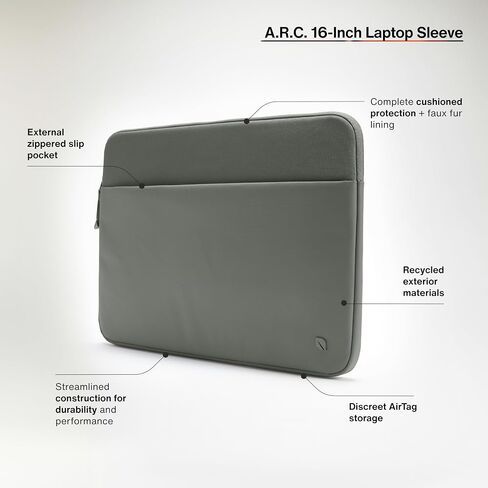 Incase A.R.C. Sleeve with ReSpun 100% Recycled Polyester - 15" & 16" MacBook/Laptop & iPad/Tablet Case - Cushioned Faux Fur Lining, External Zippered Slip Pocket - Black in Saudi Arabia