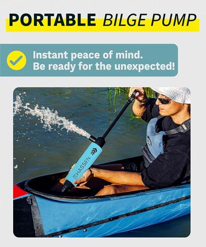 Hassen Manual Bilge Pump للقوارب مضخات مياه يدوية محمولة لقوارب الكاياك والزورق - يجب أن تكون معدات السلامة البحرية الطويلة خرطومًا بحرية ، وأدوات الشفط في حالة الطوارئ التخييم والمنزل in Kuwait