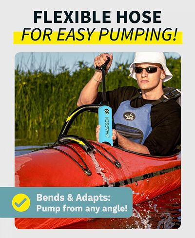 Hassen Manual Bilge Pump للقوارب مضخات مياه يدوية محمولة لقوارب الكاياك والزورق - يجب أن تكون معدات السلامة البحرية الطويلة خرطومًا بحرية ، وأدوات الشفط في حالة الطوارئ التخييم والمنزل in Kuwait