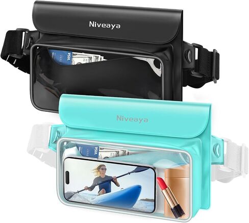 Niveaya IP68 Fanny Pack -Pack - 2 حزمة ، حقيبة حقيبة جافة عائمة ، حقيبة جافة للماء ، شاطئ ، شاطئ ، تجارب ، سباحة ، أساسية في القوارب ، لأجهزة iPhone 16/15/14/13/12 Pro Max حتى 9.5 " in Kuwait