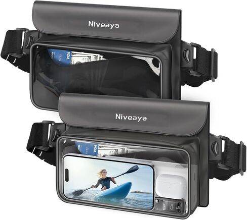 Niveaya IP68 Fanny Pack -Pack - 2 حزمة ، حقيبة حقيبة جافة عائمة ، حقيبة جافة للماء ، شاطئ ، شاطئ ، تجارب ، سباحة ، أساسية في القوارب ، لأجهزة iPhone 16/15/14/13/12 Pro Max حتى 9.5 " in Kuwait