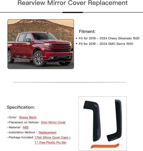 Mirror Cover Cap Trim Compatible with 2019-2024 Chevy Silverado 1500, GMC Sierra 1500 Texture Black in Saudi Arabia