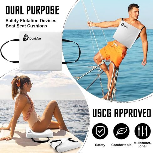 2 Pack Boat Throw Flotation Cushion, USCG Approved, Emergency Marine Throwable Flotation Device, Foam Boat Cushions Life Preserver, Throw Cushions for Boats, Kayaks, Canoes (White) in Kuwait