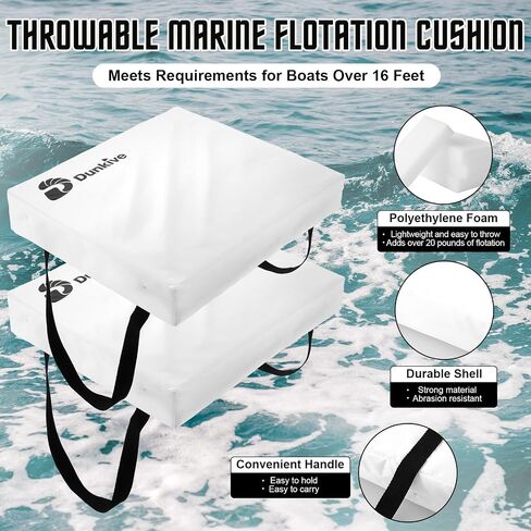 2 Pack Boat Throw Flotation Cushion, USCG Approved, Emergency Marine Throwable Flotation Device, Foam Boat Cushions Life Preserver, Throw Cushions for Boats, Kayaks, Canoes (White) in Kuwait