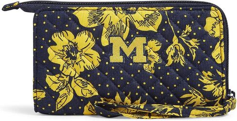 Vera Bradley Premium Cotton Front Zip Wristlet with RFID Protection, Powder Blue and Gold Bandana Paisley in Saudi Arabia