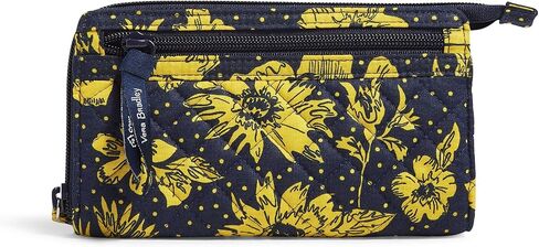 Vera Bradley Premium Cotton Front Zip Wristlet with RFID Protection, Powder Blue and Gold Bandana Paisley in Saudi Arabia