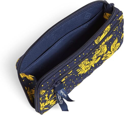 Vera Bradley Premium Cotton Front Zip Wristlet with RFID Protection, Powder Blue and Gold Bandana Paisley in Saudi Arabia