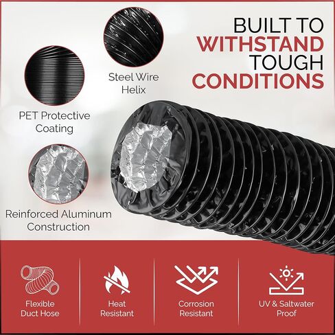 خرطوم منفاخ القوارب 3 بوصة - قناة تهوية العادم البحري - خرطوم تهوية الهواء المرن لحصانة المحرك ، RV ، Jet Ski - Black in Kuwait