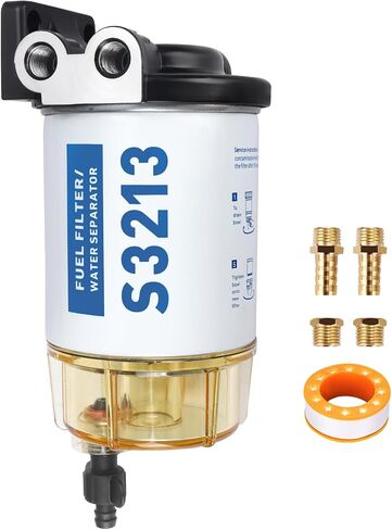 S3213 فاصل مياه الوقود البحرية ، فاصل مياه مرشح الوقود مع تجهيزات 3/8 "Barb و 1/4" NPT ، متوافق مع ياماها ميركوري راكور سييرا سوزوكي الخارجية-18-7922 35-60494-1 B32013 18-7932-1 in Kuwait