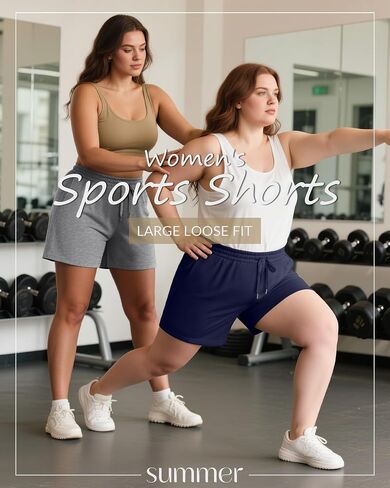 3 Pack Women's Plus Size Sweat Shorts Drawstring Elastic Waist Athletic Lounge Shorts with Pocket in Saudi Arabia