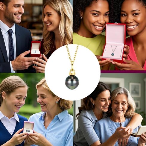Tahitian Black Pearl Necklace, 9-10mm Baroque AAA Handpicked Natural Black Pearl Pendant with 18K Yellow Gold Plated Sterling Silver Chain, Luxury Gifts for Women, Mother, Girlfriend, Anniversary, Birthday, Valentines, Mothers Day in Saudi Arabia