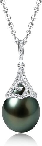 Tahitian Black Pearl Necklace, 9-10mm Baroque AAA Handpicked Natural Black Pearl Pendant with 18K Yellow Gold Plated Sterling Silver Chain, Luxury Gifts for Women, Mother, Girlfriend, Anniversary, Birthday, Valentines, Mothers Day in Saudi Arabia