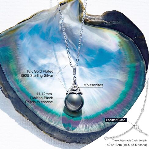 Tahitian Black Pearl Necklace, 9-10mm Baroque AAA Handpicked Natural Black Pearl Pendant with 18K Yellow Gold Plated Sterling Silver Chain, Luxury Gifts for Women, Mother, Girlfriend, Anniversary, Birthday, Valentines, Mothers Day in Saudi Arabia