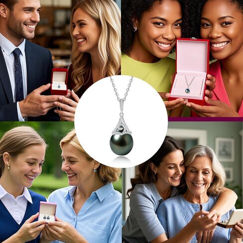 Tahitian Black Pearl Necklace, 9-10mm Baroque AAA Handpicked Natural Black Pearl Pendant with 18K Yellow Gold Plated Sterling Silver Chain, Luxury Gifts for Women, Mother, Girlfriend, Anniversary, Birthday, Valentines, Mothers Day in Saudi Arabia