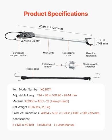 VEVOR Transom Saver, 23" to 62.2" Adjustable Boat Transom Saver, Corrosion-Resistant Easy-to-Install Transom Savers for Outboard Motor, Fit for Roller & Trailer in Kuwait