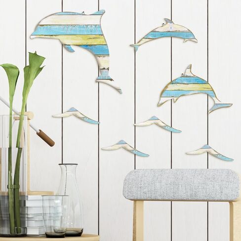 Putuo Decor 3pcs Wood Dolphin Wall Art Nautical Coastal Decor in Saudi Arabia