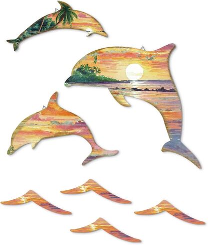 Putuo Decor 3pcs Wood Dolphin Wall Art Nautical Coastal Theme Decor Dolphin Sea Wave Wall Decor Hanging Dolphin Wall Sculpture Sea Creature Lake House Ocean Decor For Home Bathroom in Saudi Arabia