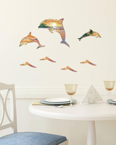 Putuo Decor 3pcs Wood Dolphin Wall Art Nautical Coastal Theme Decor Dolphin Sea Wave Wall Decor Hanging Dolphin Wall Sculpture Sea Creature Lake House Ocean Decor For Home Bathroom in Saudi Arabia