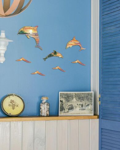 Putuo Decor 3pcs Wood Dolphin Wall Art Nautical Coastal Theme Decor Dolphin Sea Wave Wall Decor Hanging Dolphin Wall Sculpture Sea Creature Lake House Ocean Decor For Home Bathroom in Saudi Arabia
