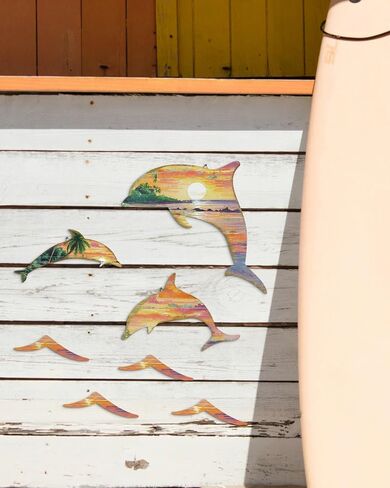 Putuo Decor 3pcs Wood Dolphin Wall Art Nautical Coastal Theme Decor Dolphin Sea Wave Wall Decor Hanging Dolphin Wall Sculpture Sea Creature Lake House Ocean Decor For Home Bathroom in Saudi Arabia