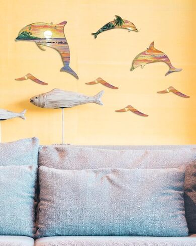 Putuo Decor 3pcs Wood Dolphin Wall Art Nautical Coastal Theme Decor Dolphin Sea Wave Wall Decor Hanging Dolphin Wall Sculpture Sea Creature Lake House Ocean Decor For Home Bathroom in Saudi Arabia