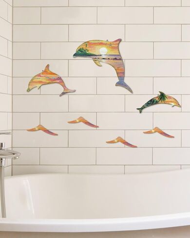Putuo Decor 3pcs Wood Dolphin Wall Art Nautical Coastal Theme Decor Dolphin Sea Wave Wall Decor Hanging Dolphin Wall Sculpture Sea Creature Lake House Ocean Decor For Home Bathroom in Saudi Arabia