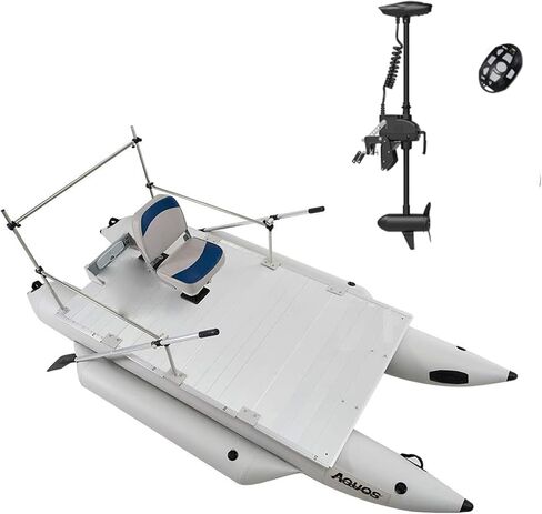 AQUOS Heavy-Duty for Two Series 12.5ft Inflatable Pontoon Boat with Folding Seat, Guard Bar and Haswing Trolling Motor for Saltwater, Freshwater Fishing in Saudi Arabia