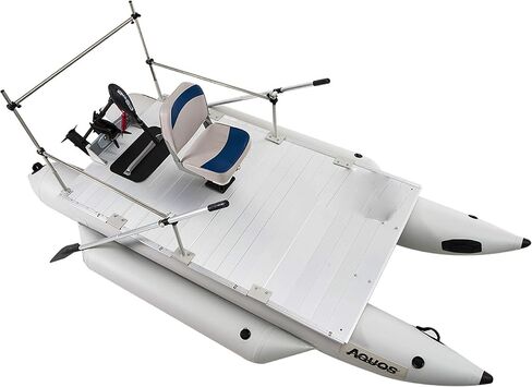 AQUOS Heavy-Duty for Two Series 12.5ft Inflatable Pontoon Boat with Folding Seat, Guard Bar and Haswing Trolling Motor for Saltwater, Freshwater Fishing in Saudi Arabia
