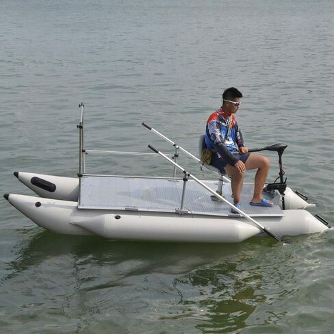 AQUOS Heavy-Duty for Two Series 12.5ft Inflatable Pontoon Boat with Folding Seat, Guard Bar and Haswing Trolling Motor for Saltwater, Freshwater Fishing in Saudi Arabia