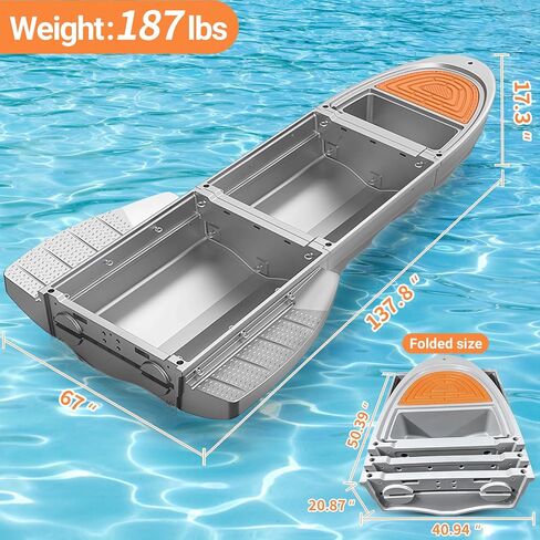 Portable Fishing Boat with Foldable Modular, Fits in SUVs and Pickup Trucks, 1700lb Capacity Pontoon Boat for 3-6 Adults, Won't Capsize or Sink, Supports Motor, Ideal for Angling and Rescuing, Gray in Saudi Arabia