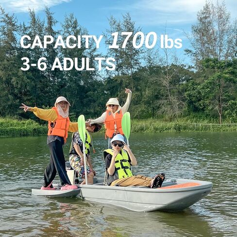 Portable Fishing Boat with Foldable Modular, Fits in SUVs and Pickup Trucks, 1700lb Capacity Pontoon Boat for 3-6 Adults, Won't Capsize or Sink, Supports Motor, Ideal for Angling and Rescuing, Gray in Saudi Arabia
