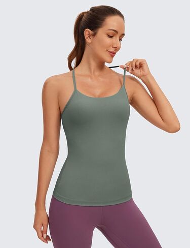 CRZ YOGA Butterluxe Womens Racerback Tank Top with Built in Bra - Spaghetti Thin Strap Padded Workout Slim Yoga Camisole Mocha Mousse Small in Saudi Arabia