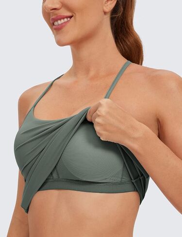 CRZ YOGA Butterluxe Womens Racerback Tank Top with Built in Bra - Spaghetti Thin Strap Padded Workout Slim Yoga Camisole Mocha Mousse Small in Saudi Arabia