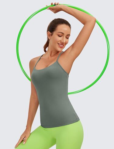 CRZ YOGA Butterluxe Womens Racerback Tank Top with Built in Bra - Spaghetti Thin Strap Padded Workout Slim Yoga Camisole Mocha Mousse Small in Saudi Arabia