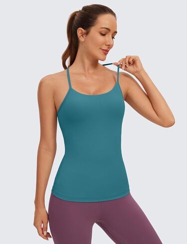 CRZ YOGA Butterluxe Womens Racerback Tank Top with Built in Bra - Spaghetti Thin Strap Padded Workout Slim Yoga Camisole Mocha Mousse Small in Saudi Arabia