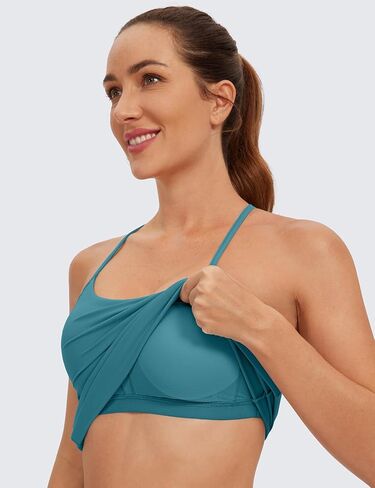 CRZ YOGA Butterluxe Womens Racerback Tank Top with Built in Bra - Spaghetti Thin Strap Padded Workout Slim Yoga Camisole Mocha Mousse Small in Saudi Arabia