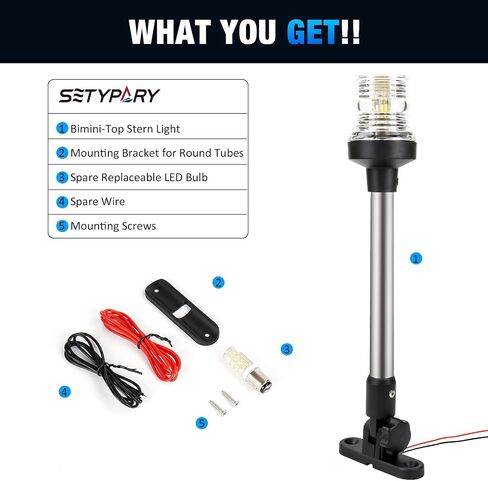 12 Inch Stern Light Bimini Top Anchor Light, LED Pontoon Navigation Lights Waterproof IP67, 3 NM Visibility White Fold Down Rear Boat Lights for Jon Boat, Small Boats, Fishing Boats (12~24V) in Saudi Arabia
