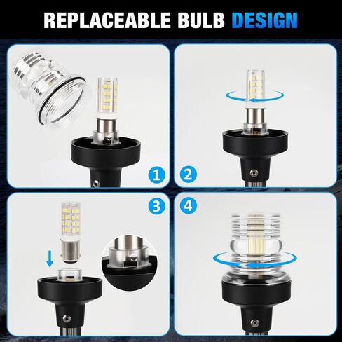 12 Inch Stern Light Bimini Top Anchor Light, LED Pontoon Navigation Lights Waterproof IP67, 3 NM Visibility White Fold Down Rear Boat Lights for Jon Boat, Small Boats, Fishing Boats (12~24V) in Saudi Arabia