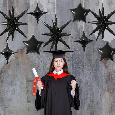 Star Balloons, 22in Red Black and Silver Explosion Star Balloons Foil 10in 4-Pointed & Pentagram Balloon for Graduation New Year Wedding Birthday Party Decorations in Kuwait