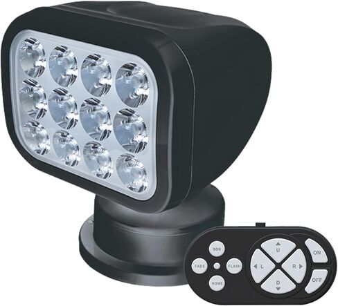 SEAFLO 360° Rotating Remote Control LED Searchlight, 10-30V, Auto-Reset, IP66 Waterproof, Marine Spotlight for Boats, Truck, Vehicles, CE & Rohs Certified (Wired Remote/White/White Light 5500K) in Saudi Arabia