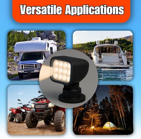 SEAFLO 360° Rotating Remote Control LED Searchlight, 10-30V, Auto-Reset, IP66 Waterproof, Marine Spotlight for Boats, Truck, Vehicles, CE & Rohs Certified (Wired Remote/White/White Light 5500K) in Saudi Arabia