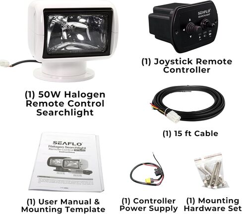 Seaflo 02 Series 360 ° التناوب عن بُعد التحكم في القوارب الهالوجين - 12V DC 50W ، IP65 مقاوم للماء ، مسافة الشعاع: 1266 قدمًا (386 مترًا) - معتمدة من CE & ROHS ، (شمعة الطاقة: 175000CD ، الجهد: 12V) in Saudi Arabia
