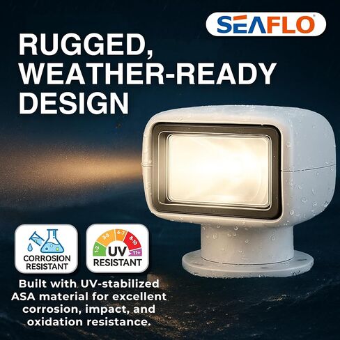 Seaflo 02 Series 360 ° التناوب عن بُعد التحكم في القوارب الهالوجين - 12V DC 50W ، IP65 مقاوم للماء ، مسافة الشعاع: 1266 قدمًا (386 مترًا) - معتمدة من CE & ROHS ، (شمعة الطاقة: 175000CD ، الجهد: 12V) in Saudi Arabia