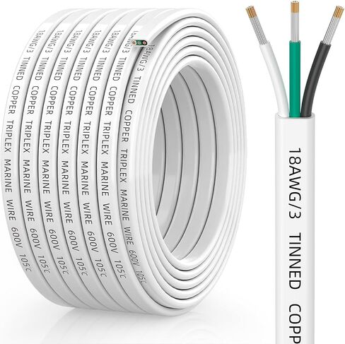 12 سلك بحري Gauge ، 12/3 Triplex Marine Grade Cable ، IP68 مقاوم للماء/خالي من الأكسجين النحاس الذي تقطعت بهم السبل PVC 12 AWG للقارب ، السيارات ، RV ، شمسية ، LED شرائط (50 قدم/15M) in Kuwait
