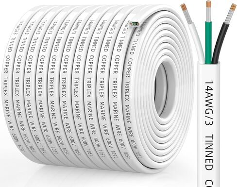 12 Gauge Marine Wire, 12/3 Triplex Marine Grade Cable, IP68 Waterproof/Oxygen-Free Tinned Copper Stranded PVC 12 AWG Wire for Boat, Automotive, RV, Solar, LED Strips (50FT/15M) in Kuwait