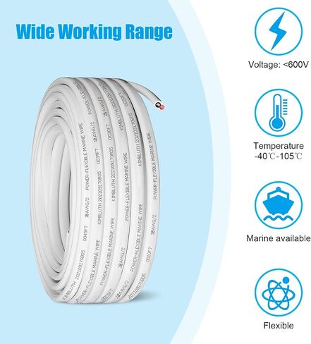 18 Gauge Electrical Wire 600V PVC Jacket ، 18/2 سلك نحاسي لبطارية السيارات البحرية (18 Gauge 200ft) in Kuwait