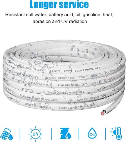 18 Gauge Electrical Wire 600V PVC Jacket ، 18/2 سلك نحاسي لبطارية السيارات البحرية (18 Gauge 200ft) in Kuwait