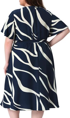 Agnes Orinda Plus Size Dress for Women Short Sleeve Notched V Neck Belt Summer Midi Dresses with Pockets in Kuwait
