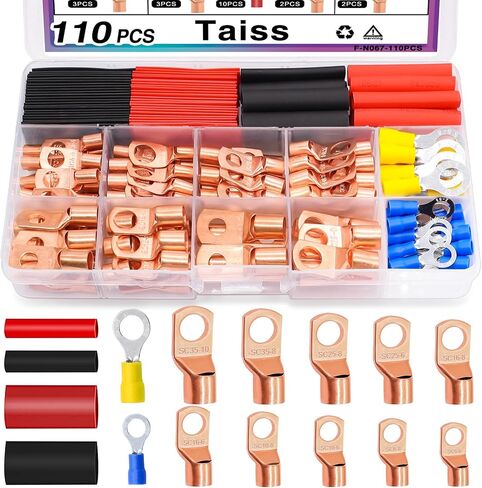تنتهي كبل البطارية Taiss 160pcs ، العروات الأسلاك النحاسية ، AWG 2/4/6/8/10/12 Gauge Copper Lugs تشكيلة ، موصلات حلقة النحاس مع تقليص الحرارة in Saudi Arabia