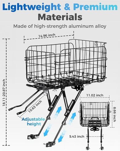 Rear Bike Rack with Basket- Bicycle Cargo Rack with Waterproof Cover, Liner and Cargo Net, Bike Storage Basket for 26" - 29" and 700c Bikes in Saudi Arabia